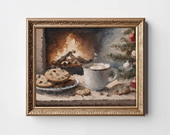 Vintage Christmas Cookies for Santa Fireplace Milk Festive Holiday Poster