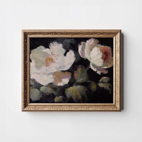 Peonies Abstract Botanical Art Print, Vintage Style