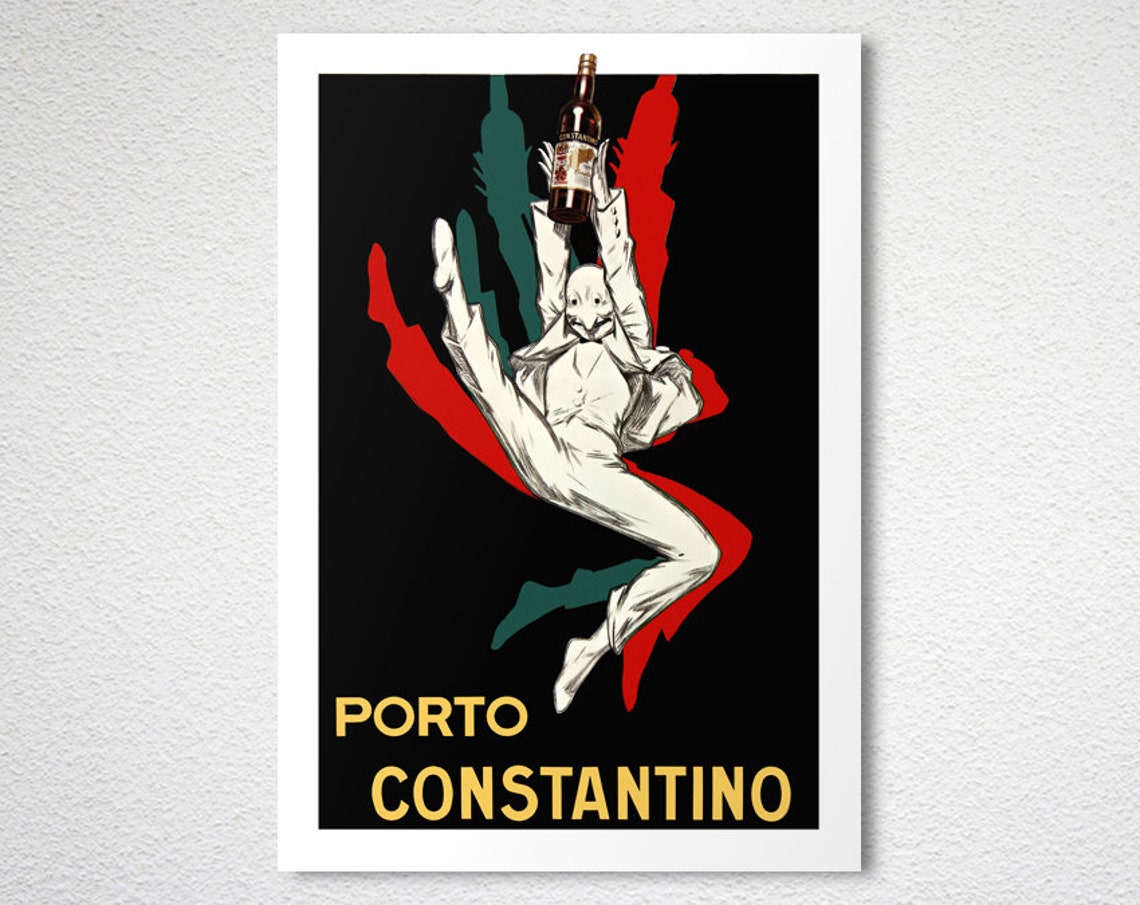 Porto Constantino Dancing Man Vintage Port Wine Art Deco Poster - Image 2