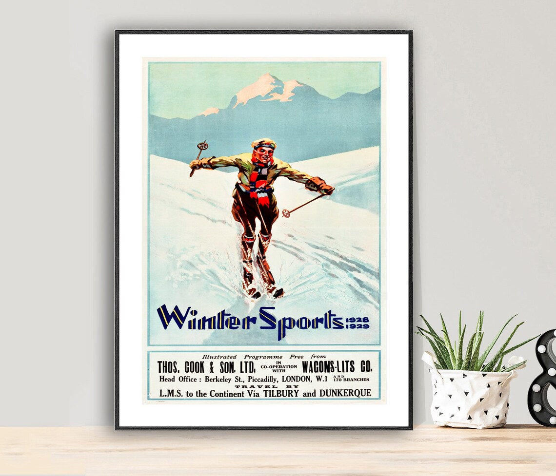 Thos Cook Winter Sports 1928 Vintage Skier Alps Travel Poster