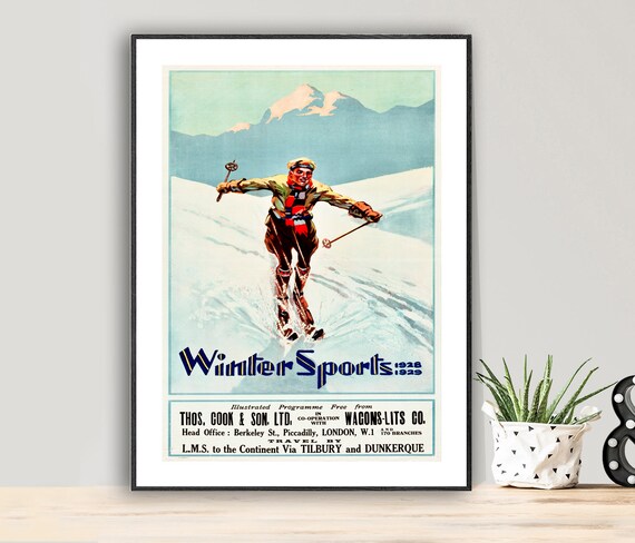 Thos Cook Winter Sports 1928 Vintage Skier Alps Travel Poster