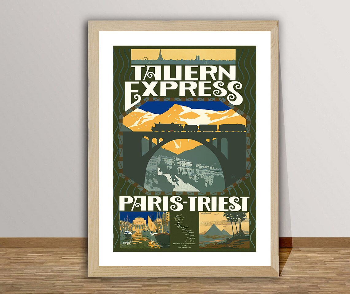 Tauern Express Paris Trieste Vintage Alpine Railway Travel Poster