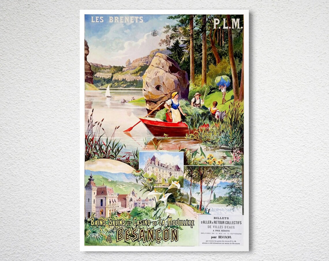 Les Brenets PLM Vintage French Lake Besancon Travel Poster Railway Art - Image 2
