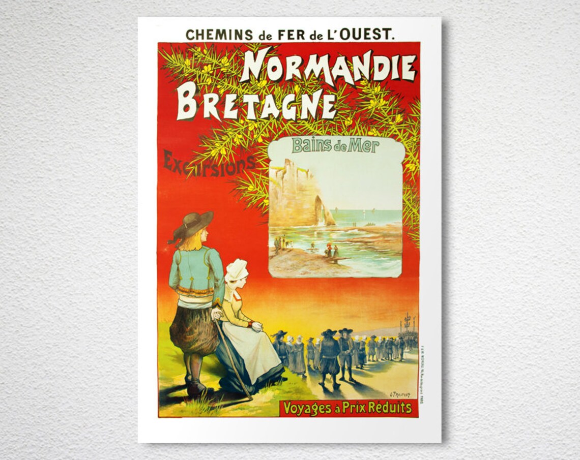Normandie Bretagne French Railways Vintage Coast Travel Poster - Image 2