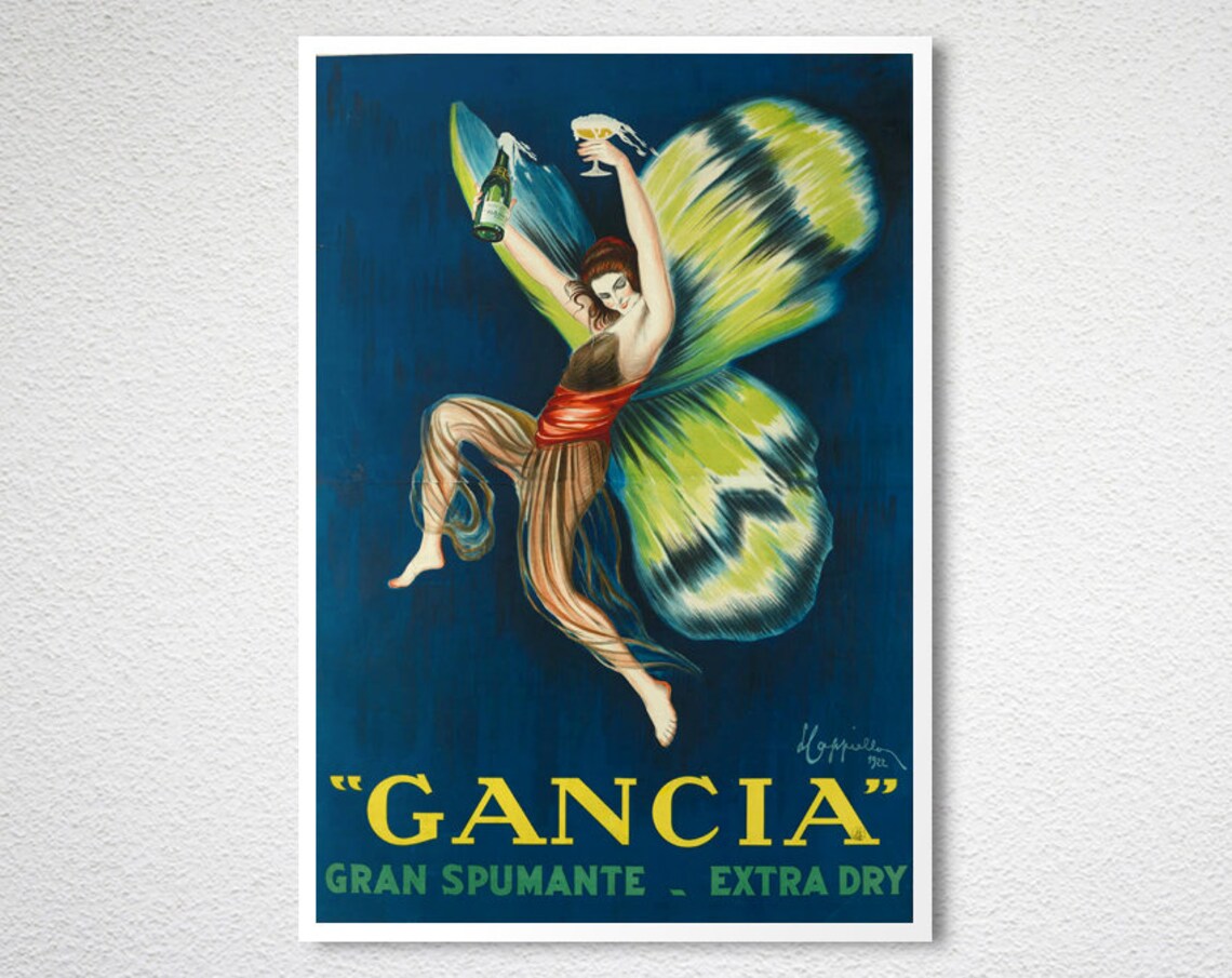 Gancia Gran Spumante Butterfly Woman Champagne Vintage Poster - Image 2
