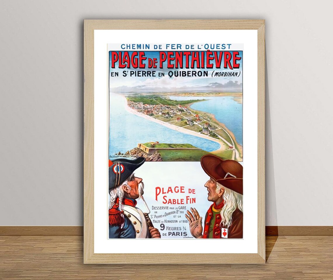 Plage de Penthièvre Vintage French Brittany Beach Travel Poster
