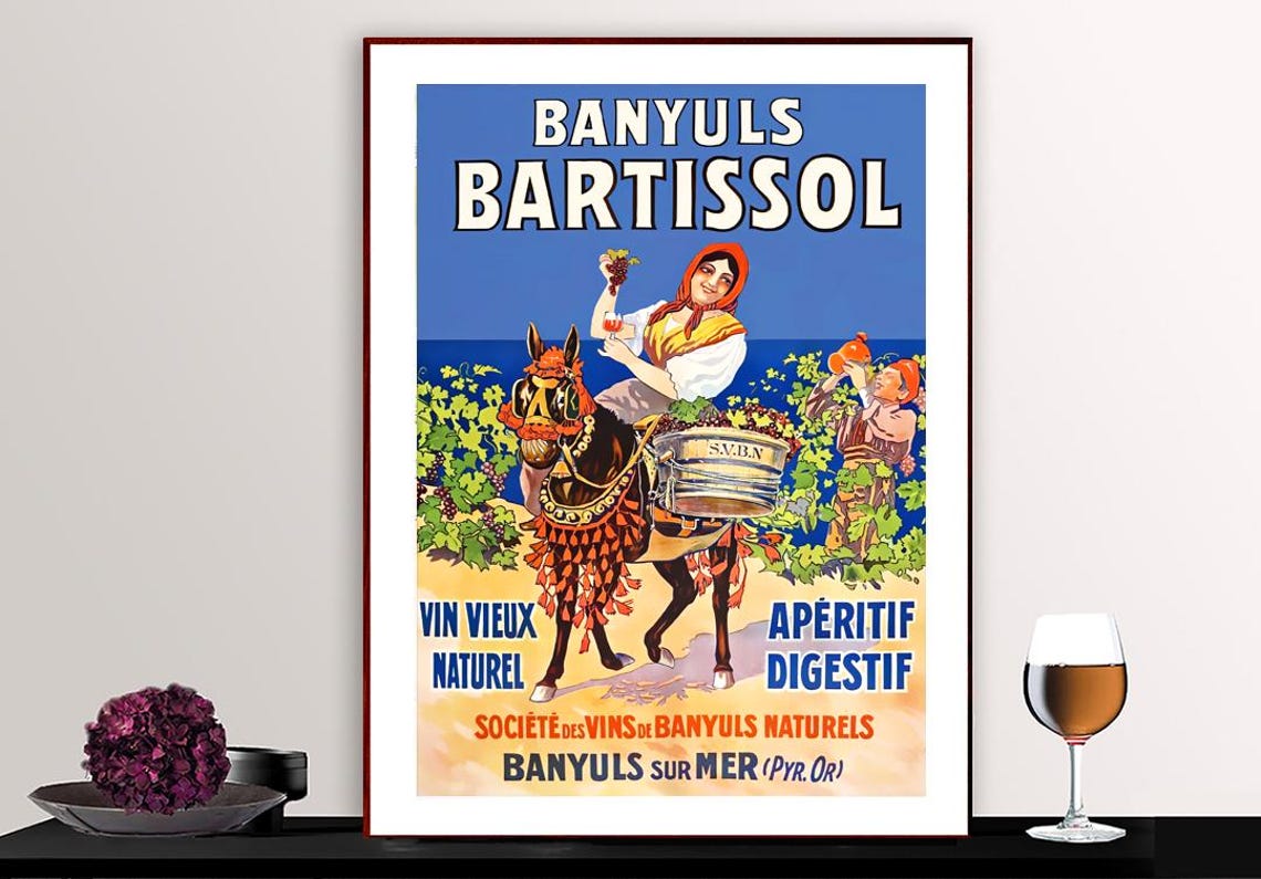 Banyuls Bartissol Vin Vieux Naturel Grape Harvest Vintage Wine Poster