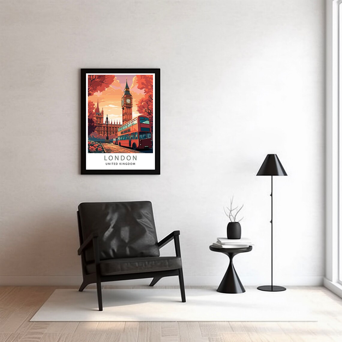 London Red Double Decker Bus and Big Ben Sunset Travel Poster - Image 3