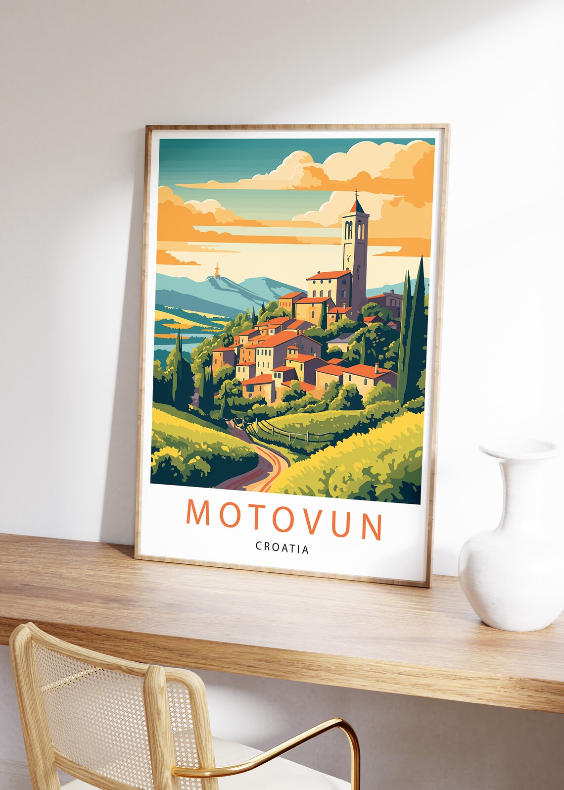Motovun Croatia Hilltop Town White Border Design Travel Poster - Image 2