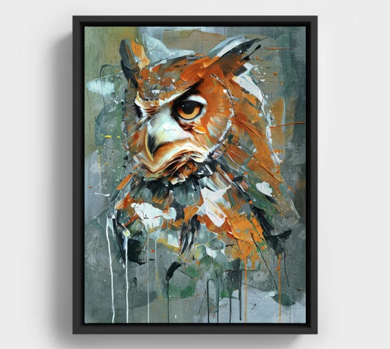 Abstract Owl Art Print Rustic Wildlife Decor