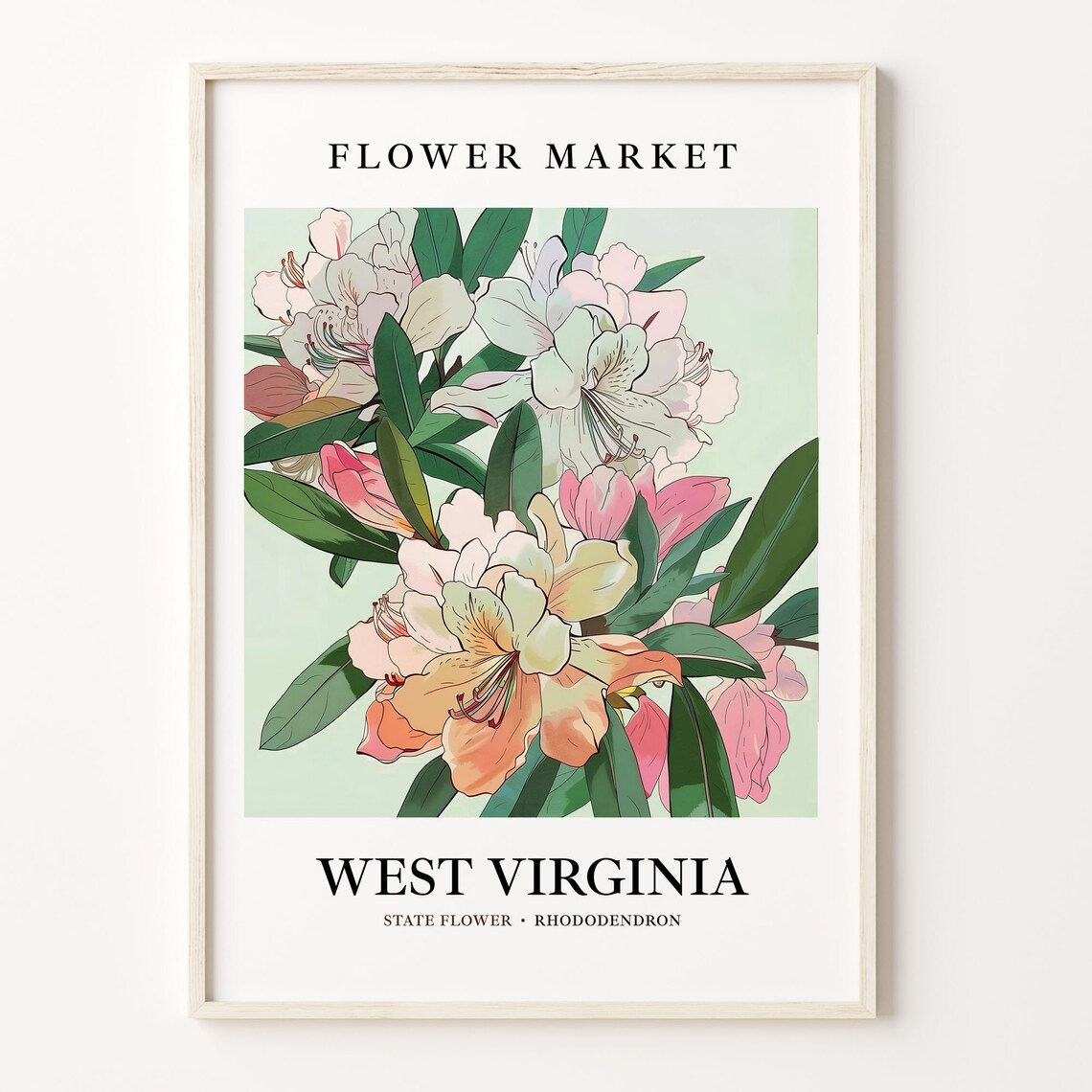 West Virginia Rhododendron Botanical Art Print