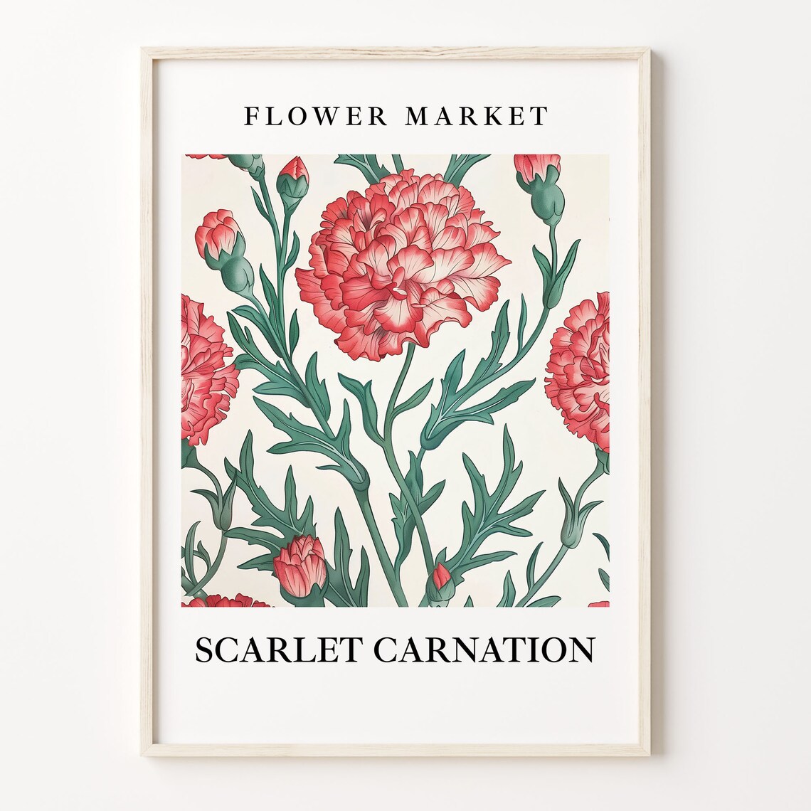 Scarlet Carnation Flower Market Botanical Red Bloom Art Poster