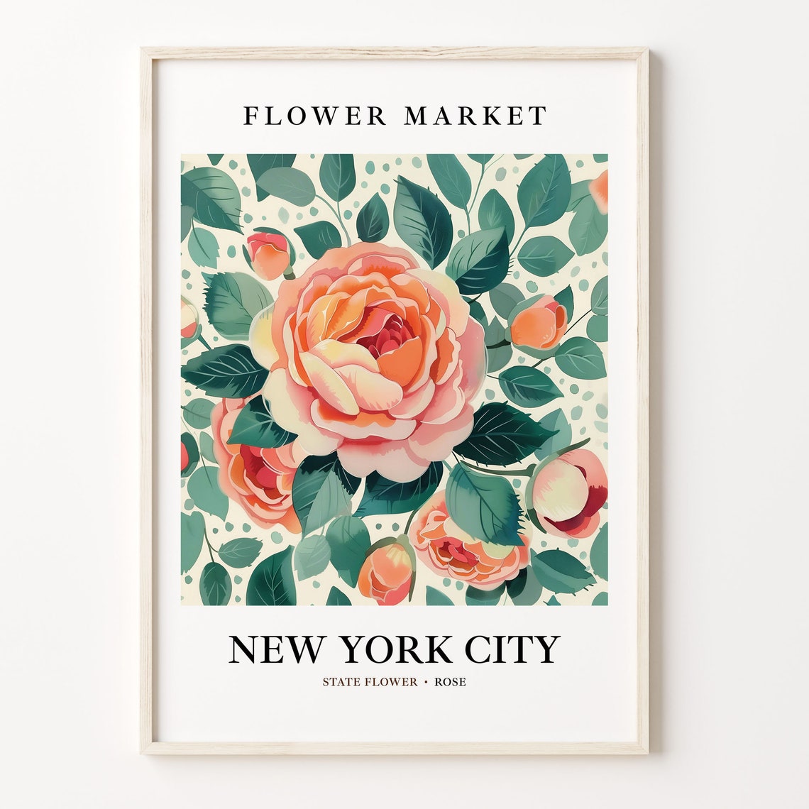 New York City Rose Botanical Flower Market Delicate Spring Poster Art