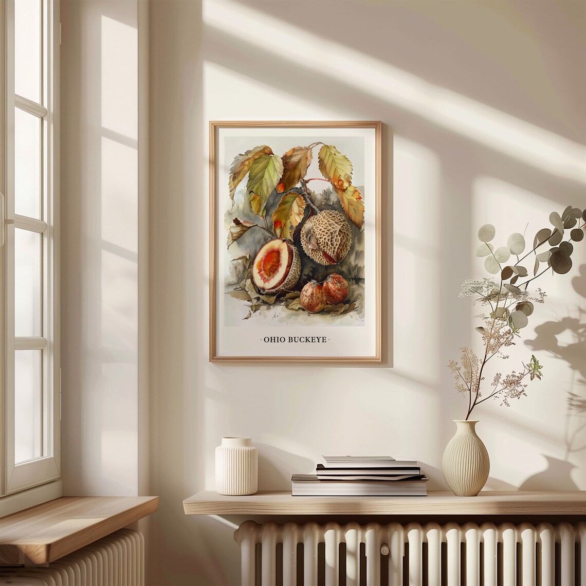 Ohio Buckeye Botanical Watercolor Autumn Nut Harvest Decor Poster - Image 3