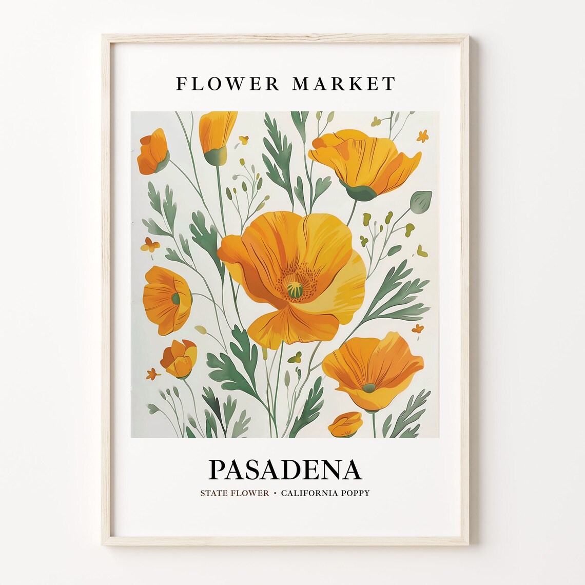 Pasadena Flower Market Art Print, California Poppy Botanical