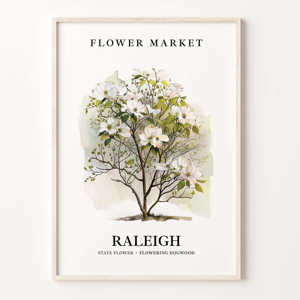 Raleigh Flowering Dogwood State Botanical Flower Market Poster