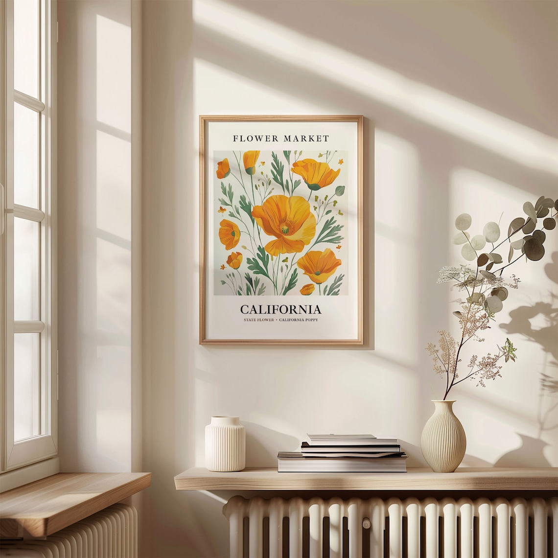California Poppy 1960s Neutral Pastel Botanical Art Print - Image 3