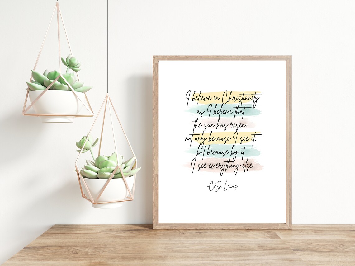 C.S. Lewis Believe in Christianity Sun Has Risen Pastel Quote Poster Art - Image 2