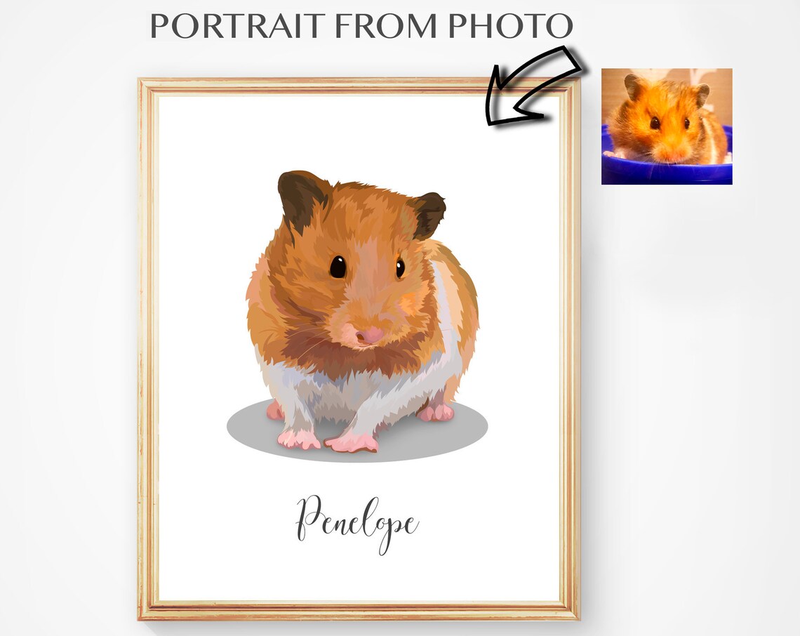 Penelope the Orange Hamster Portrait From Photo Custom Pet Poster