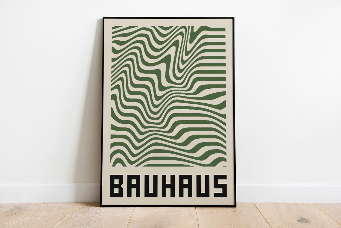 Bauhaus Green Wavy Lines Mid Century Modern Abstract Art Poster - Image 4