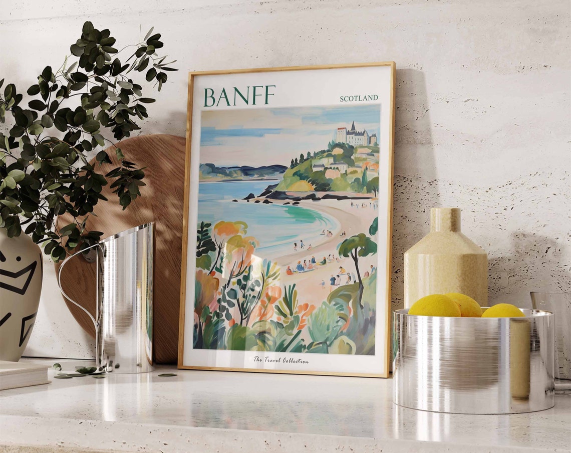 Banff Scotland Coastal Beach Castle Hill Painted Travel Poster - Image 3