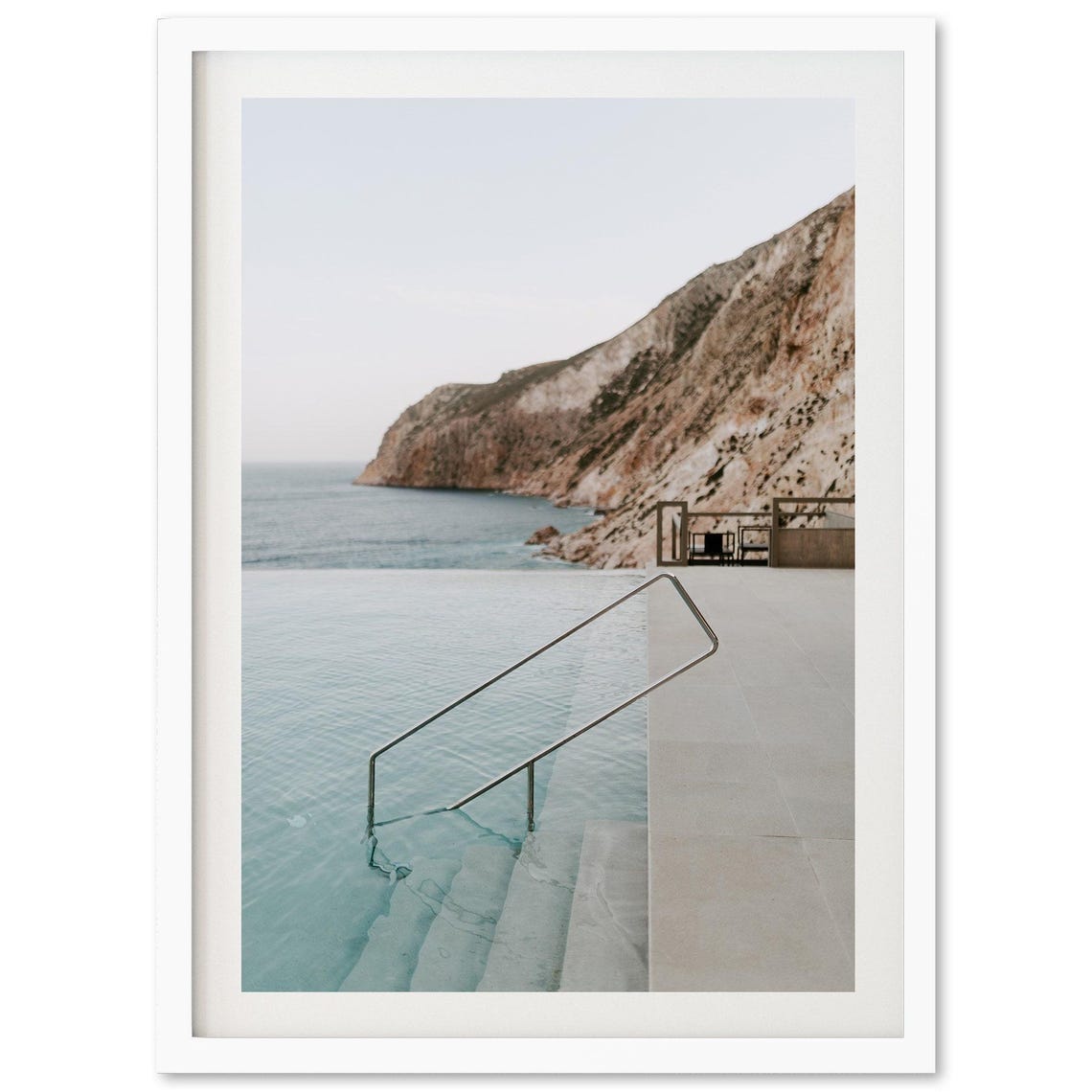 Cliffside Infinity Pool Overlooking the Sea Minimal Coastal Poster