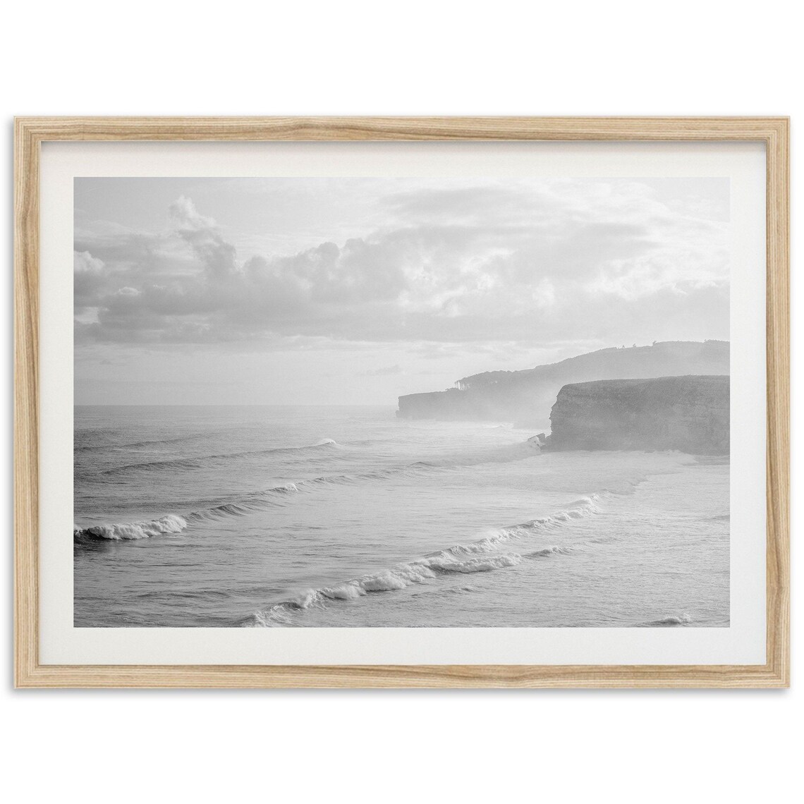 Minimalist Black And White Ocean Coast Surf Beach Photo Wall Poster
