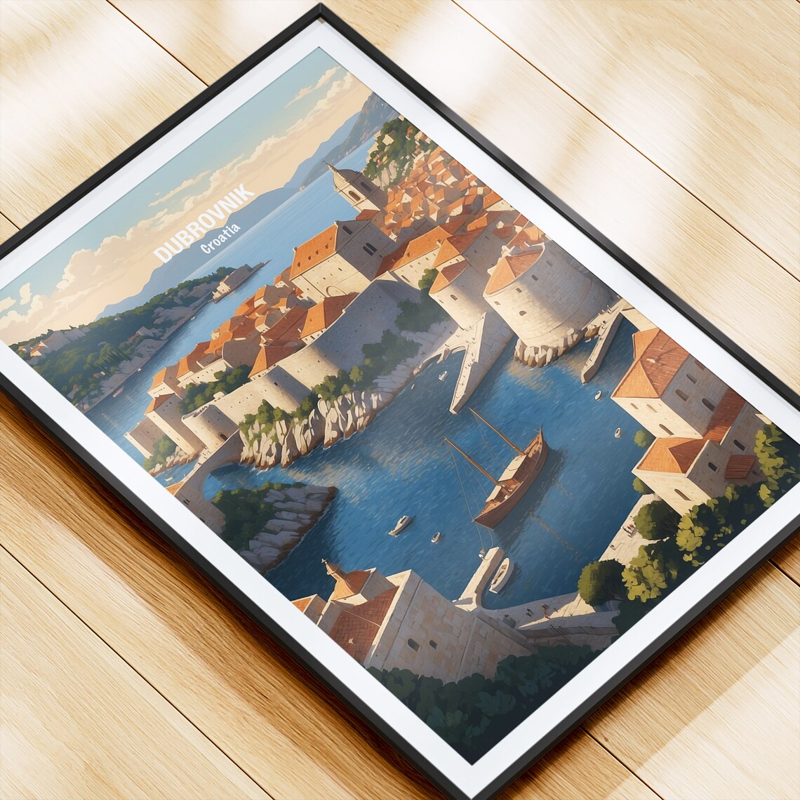 Dubrovnik Croatia Old Town Walls Harbor Sunset Adriatic Poster - Image 4