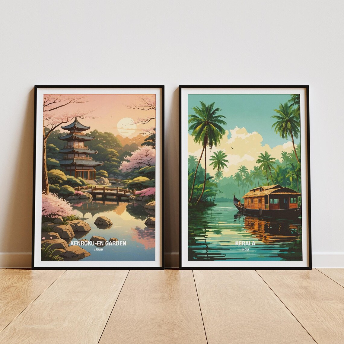 Japan Kenrokuen Garden Cherry Blossom Pagoda Sunset Pond Poster - Image 4