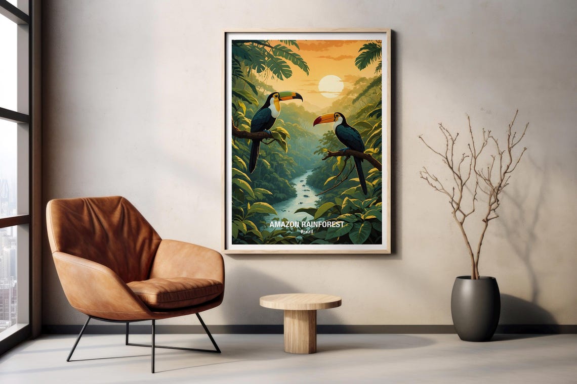 Amazon Rainforest Toucans At Sunset Brazil Jungle Wildlife Poster - Image 2