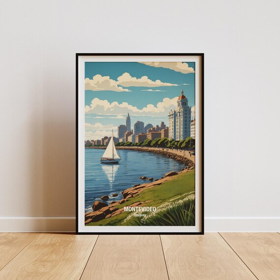 Montevideo Uruguay Waterfront Skyline Sailboat Rambla View Poster