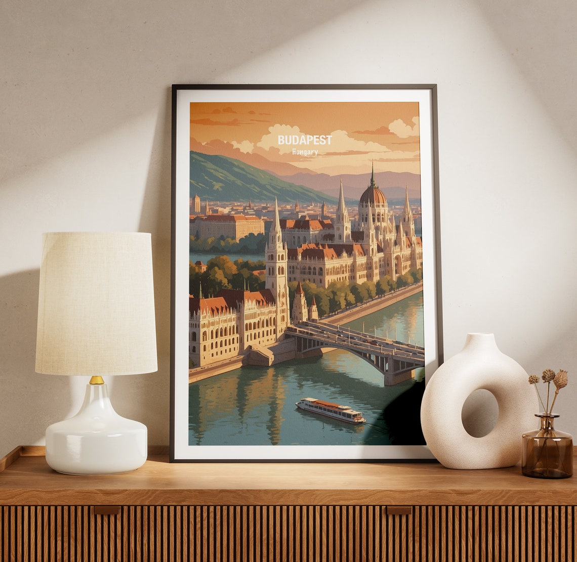 Budapest Hungary Parliament Building Danube Sunset River Poster - Image 3