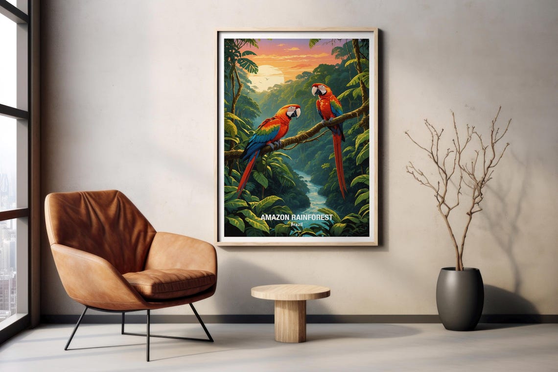 Amazon Rainforest Scarlet Macaws At Sunset Brazil Wildlife Poster - Image 2
