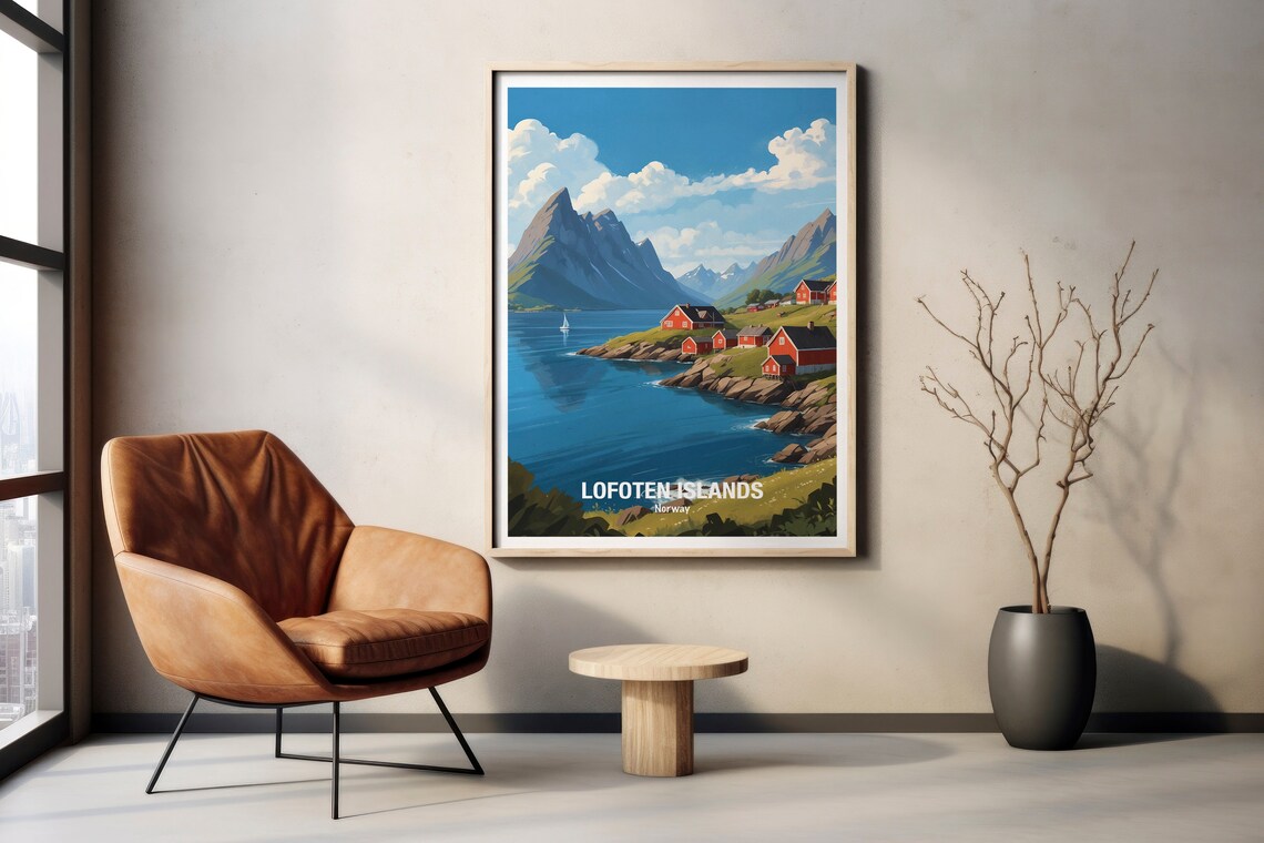 Lofoten Islands Norway Red Cabins Mountain Fjord Village Poster - Image 2