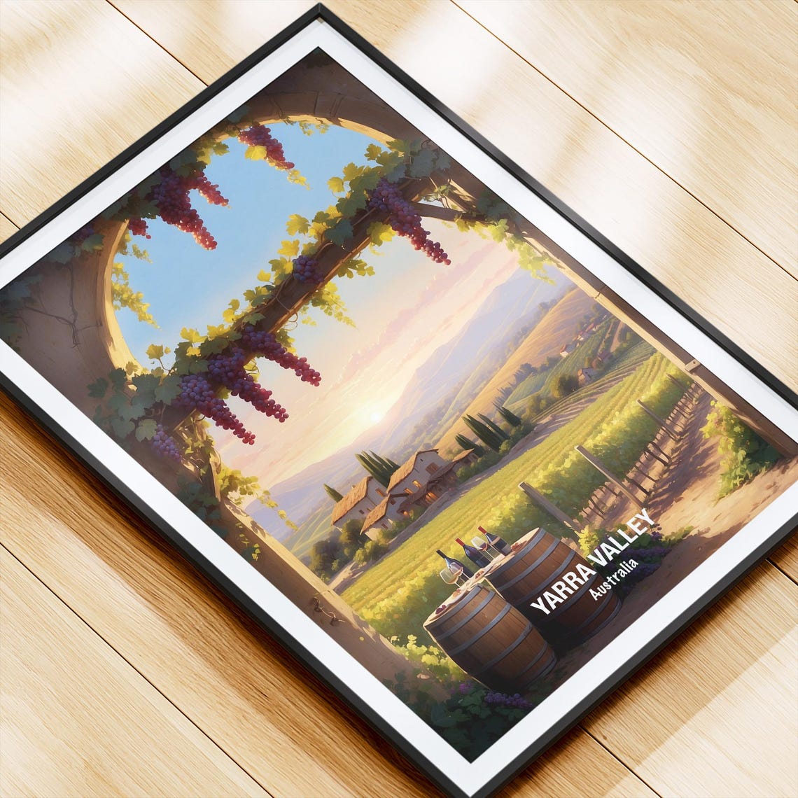 Yarra Valley Vineyard Sunset Wine Barrels Australian Wine Poster - Image 4