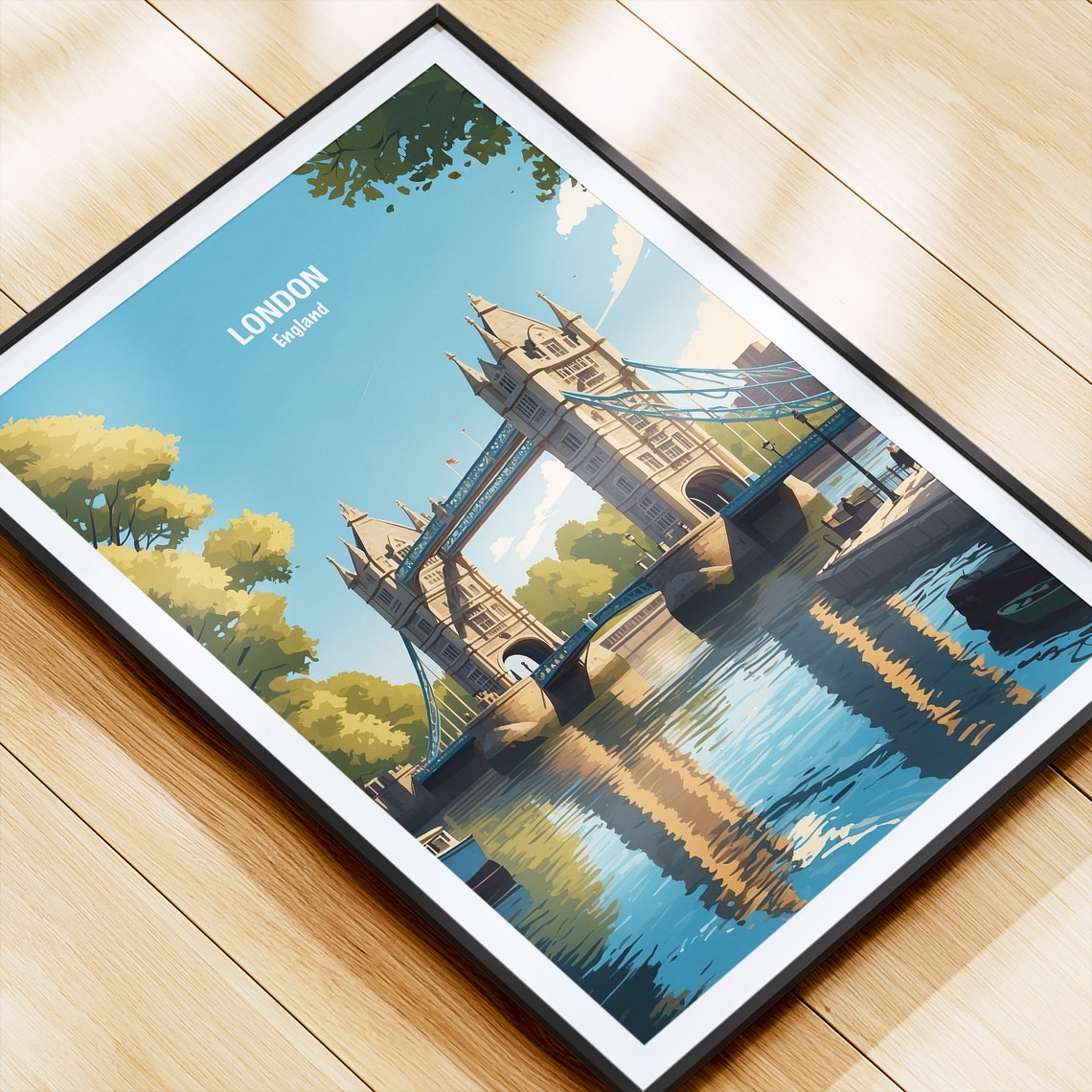 London Tower Bridge Daytime River Reflection City Skyline Poster - Image 4