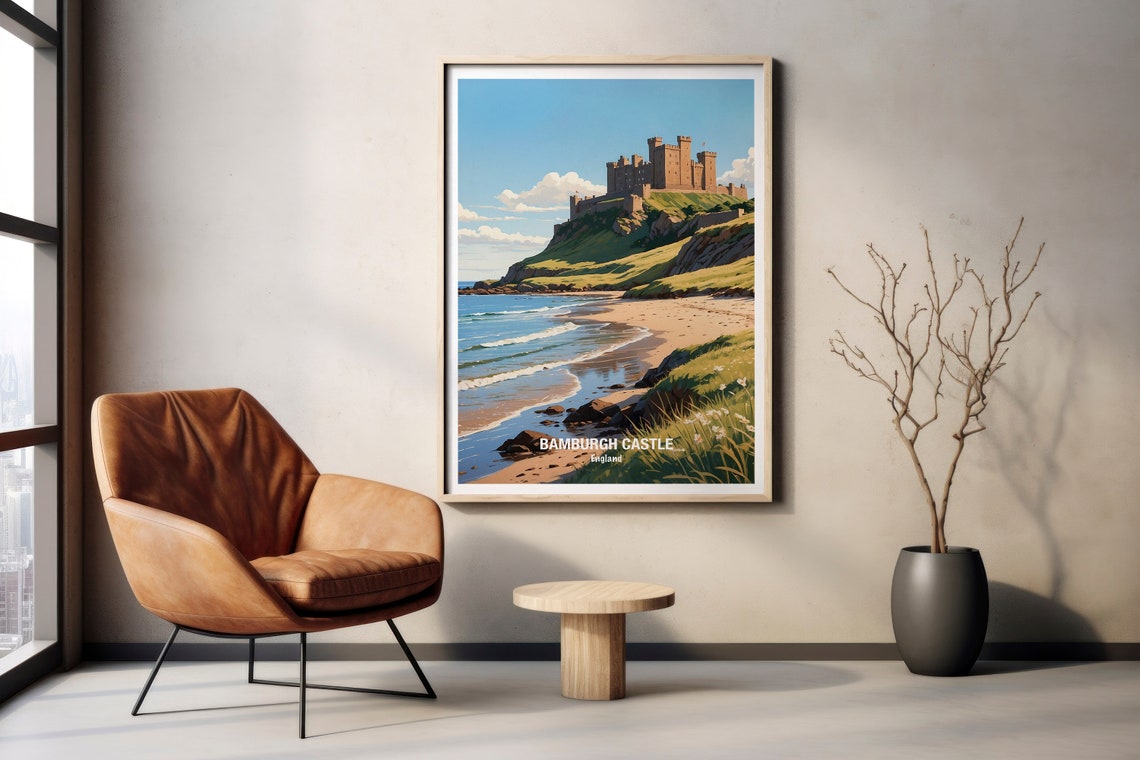 Bamburgh Castle Northumberland Beach Vintage Style Travel Poster - Image 2