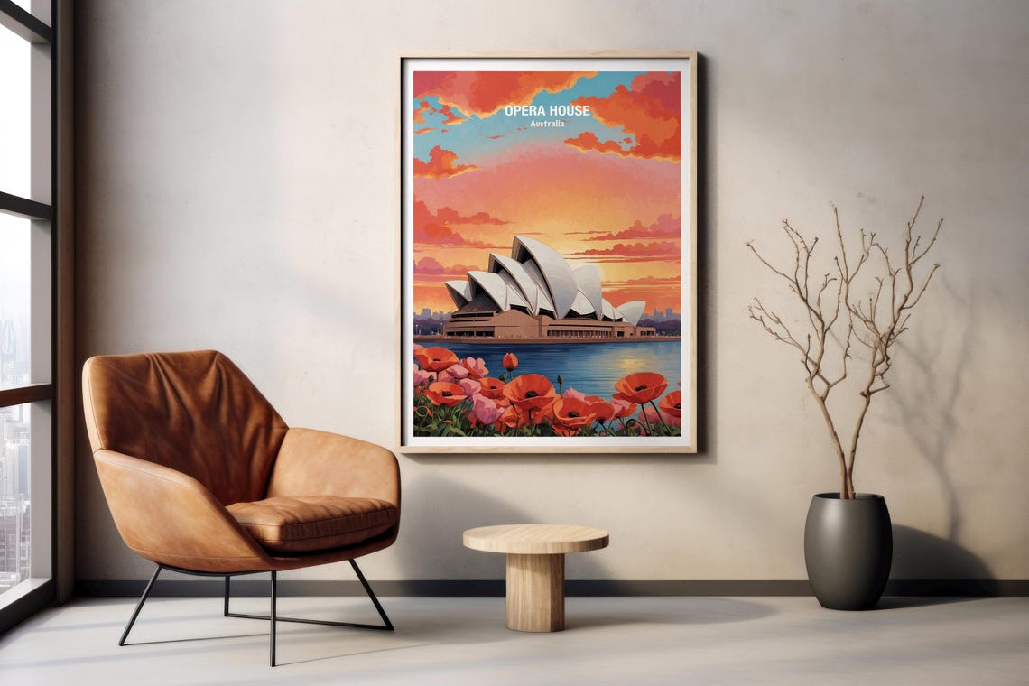 Australia Sydney Opera House Sunset Harbor Poppies Travel Poster - Image 2