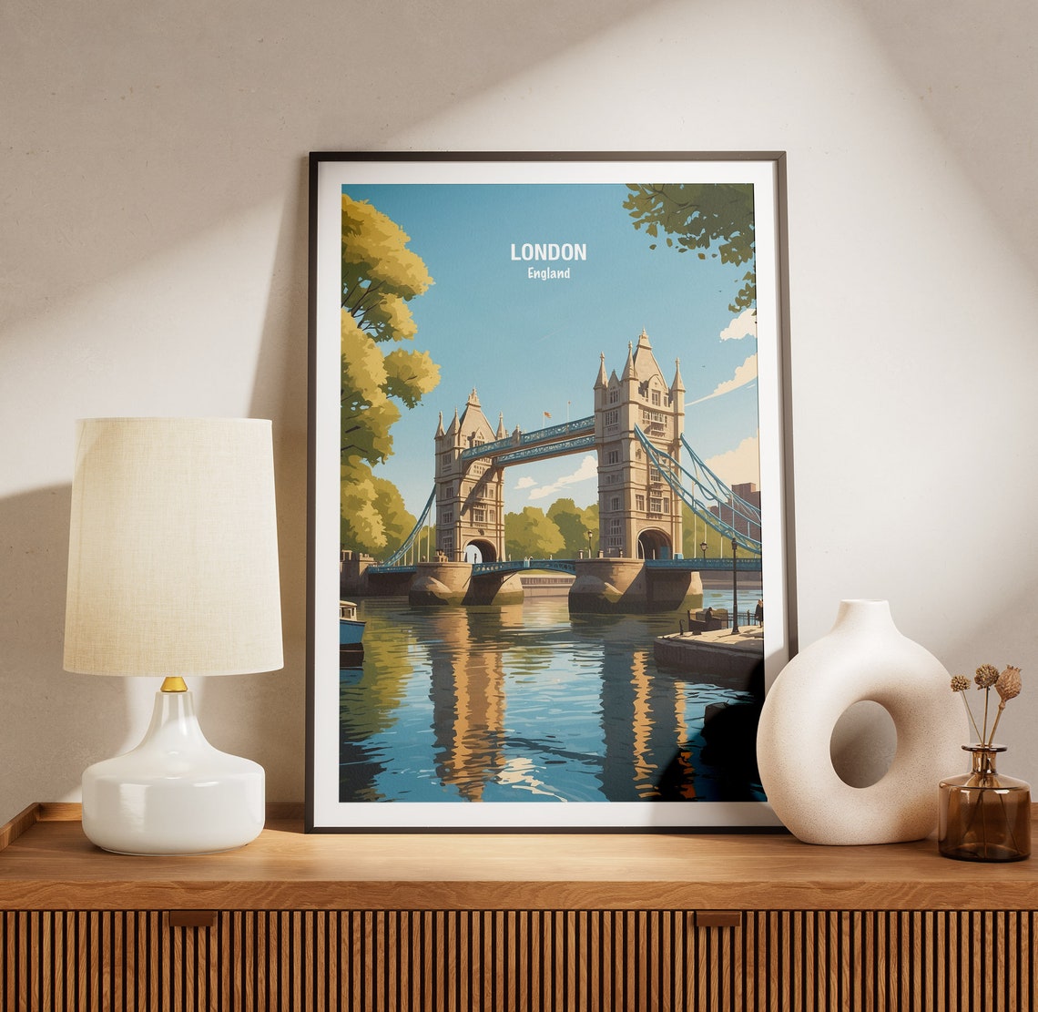 London Tower Bridge Daytime River Reflection City Skyline Poster - Image 3