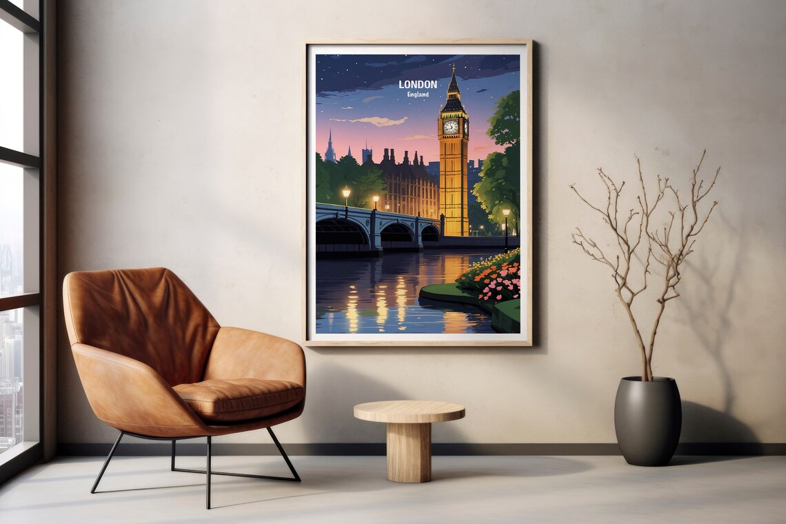 London Big Ben and Westminster Bridge at Dusk River Thames Poster - Image 2