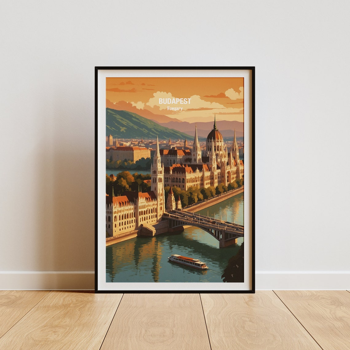 Budapest Hungary Parliament Building Danube Sunset River Poster
