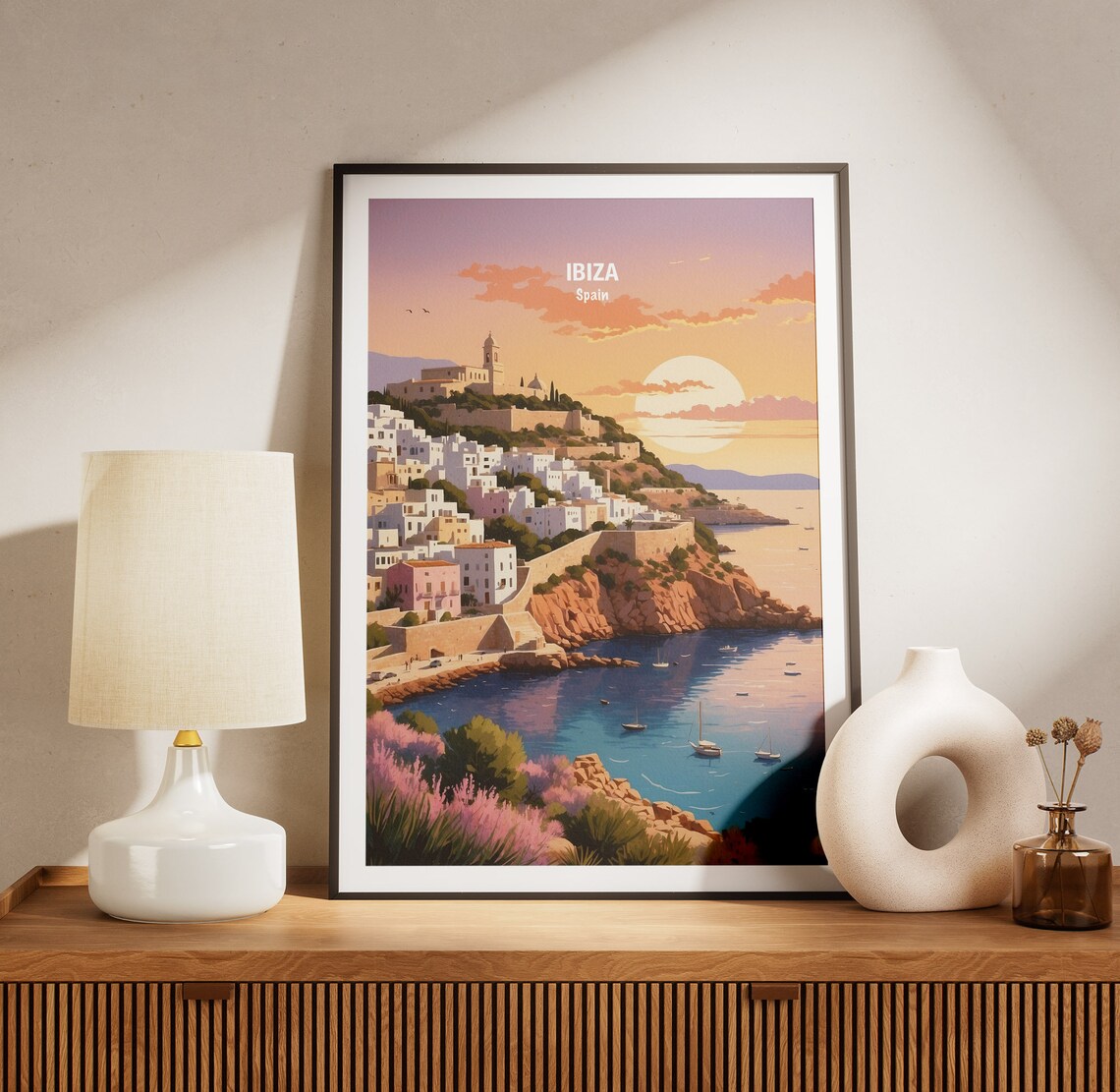 Ibiza Spain Dalt Vila Old Town Sunset Harbour Sailboat Poster - Image 3
