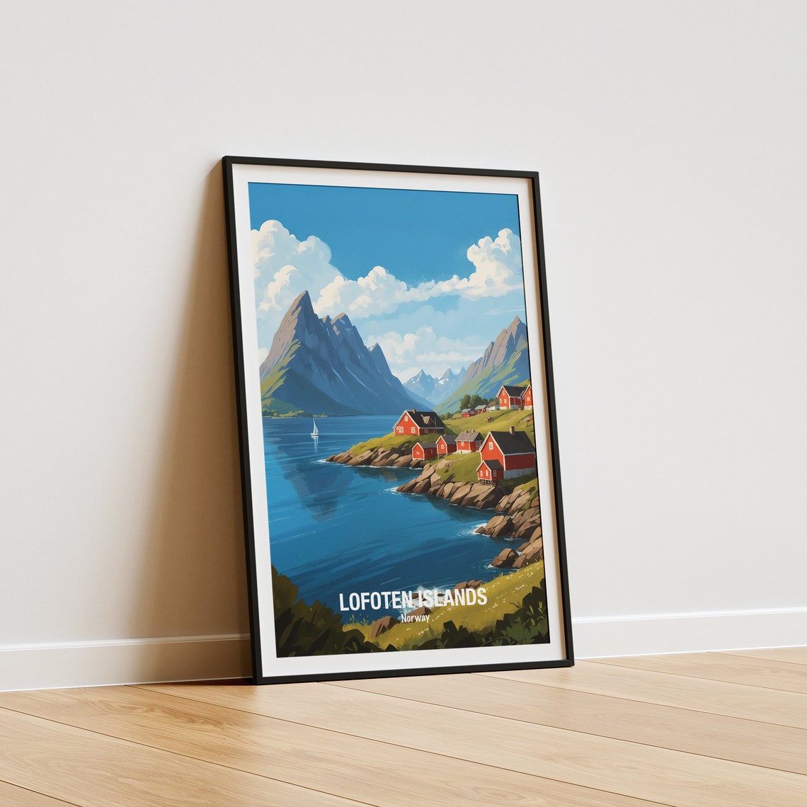 Lofoten Islands Norway Red Cabins Mountain Fjord Village Poster - Image 5