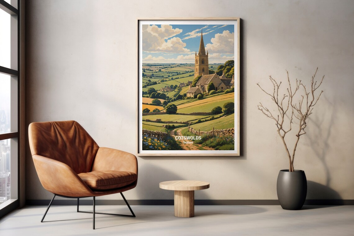 Cotswolds Village Church Rolling Hills England Travel Poster - Image 2