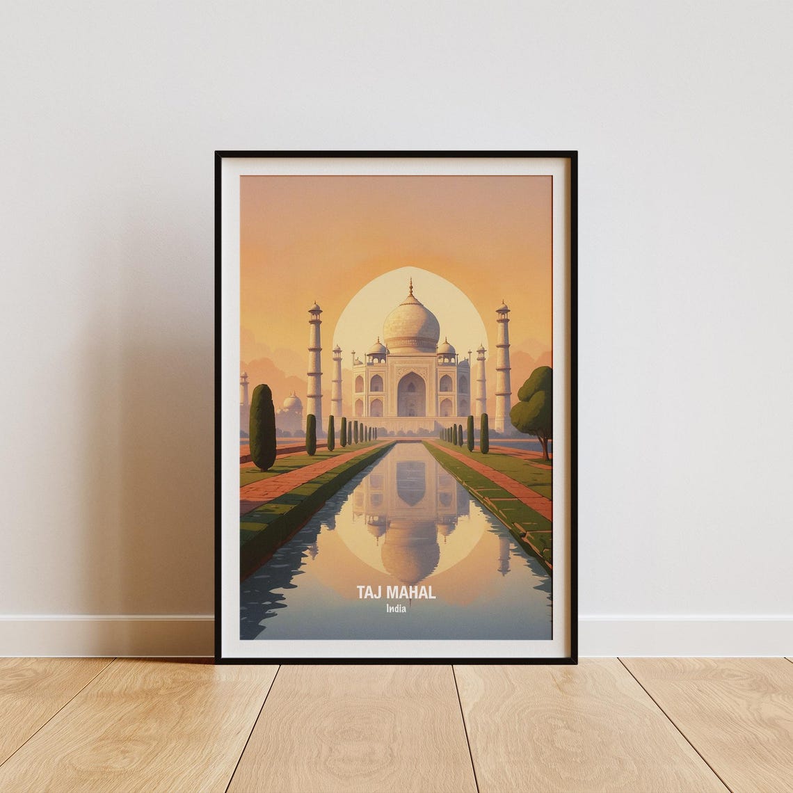 India Taj Mahal Sunrise Reflection Marble Monument Travel Poster