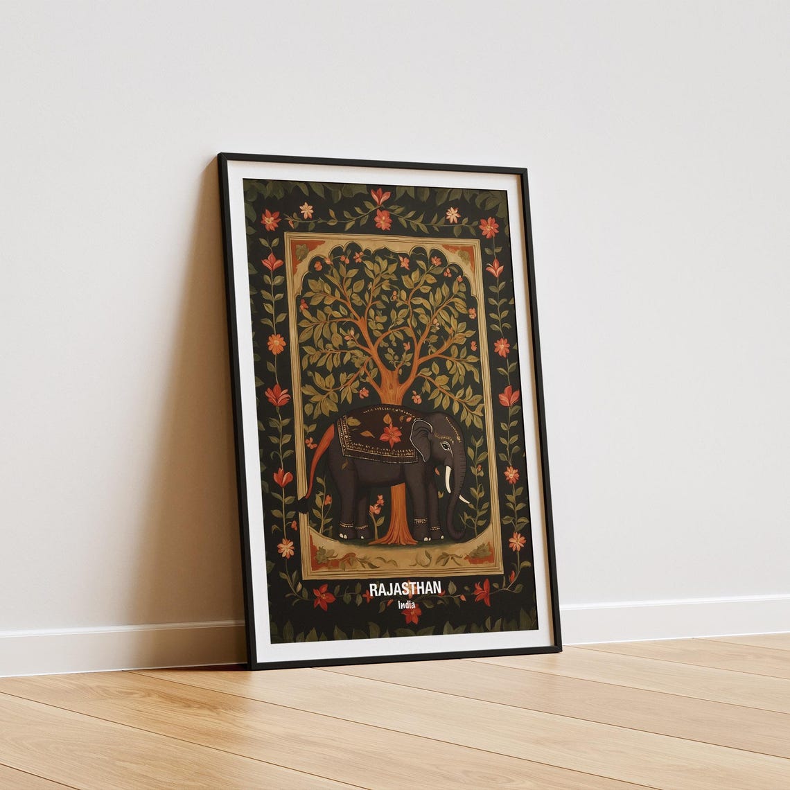 India Rajasthan Royal Elephant Under Tree Traditional Art Poster - Image 5