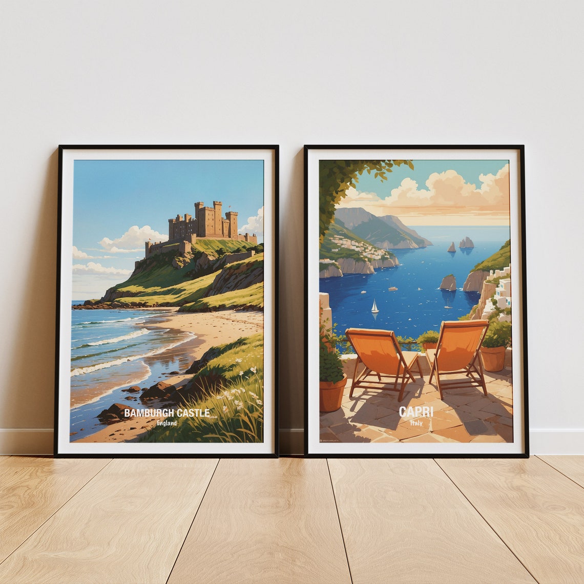 Bamburgh Castle Northumberland Beach Vintage Style Travel Poster - Image 4