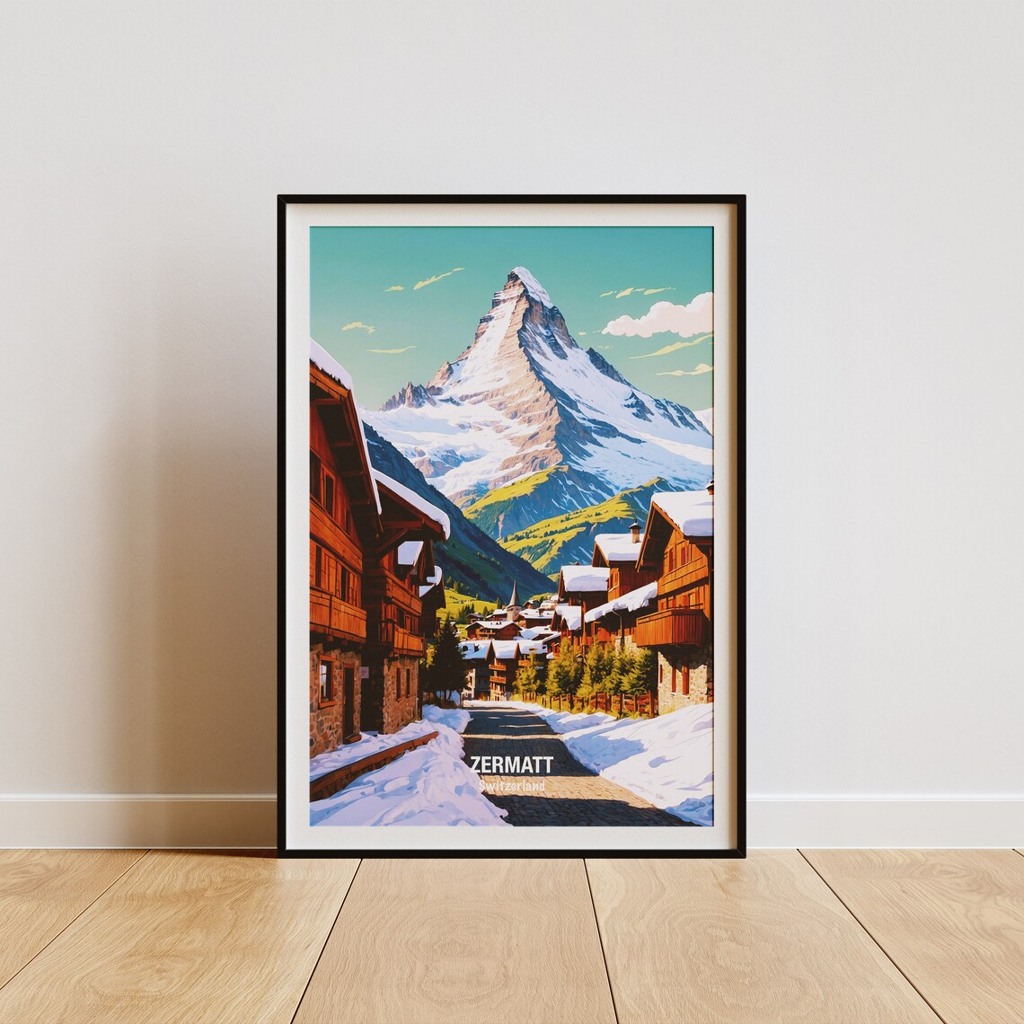 Zermatt Switzerland Matterhorn Village Snowy Winter Street Poster