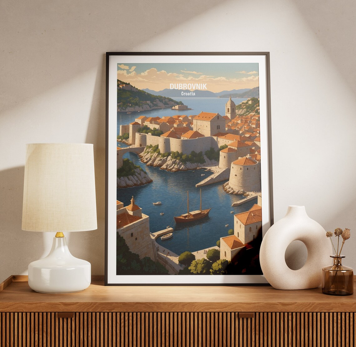 Dubrovnik Croatia Old Town Walls Harbor Sunset Adriatic Poster - Image 3