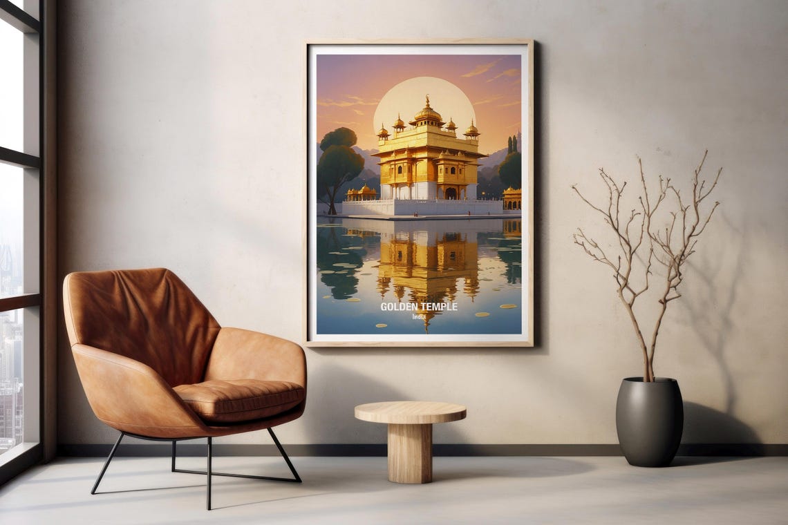 India Golden Temple Amritsar Sunset Reflection Sacred Shrine Poster - Image 2